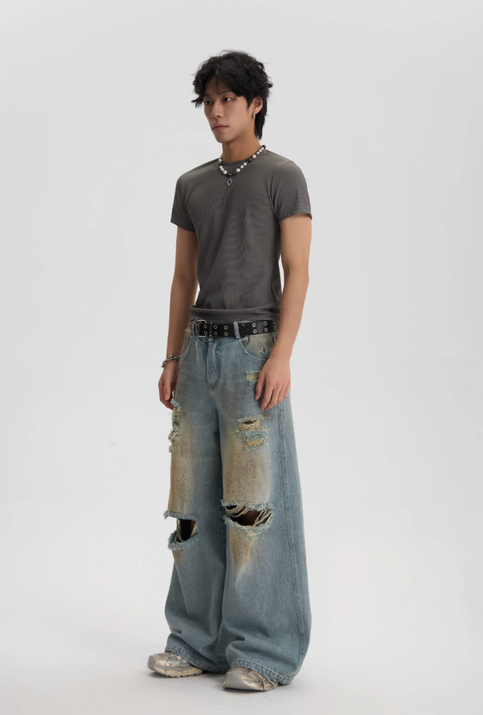 JHYQ Washed Distressed Ripped Baggy Jeans