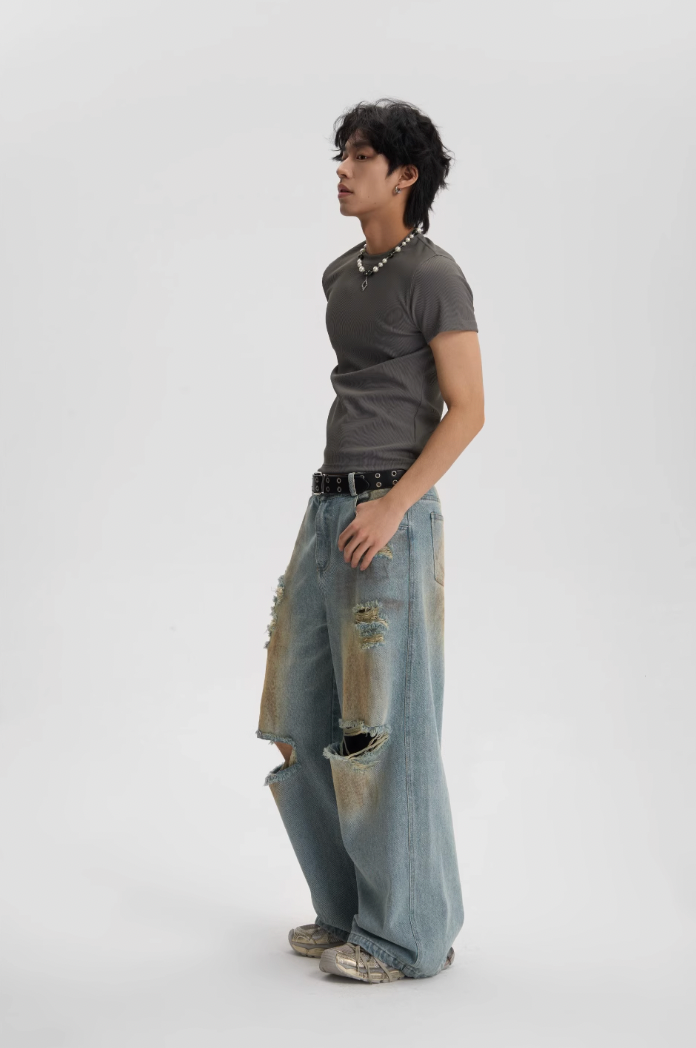 JHYQ Washed Distressed Ripped Baggy Jeans