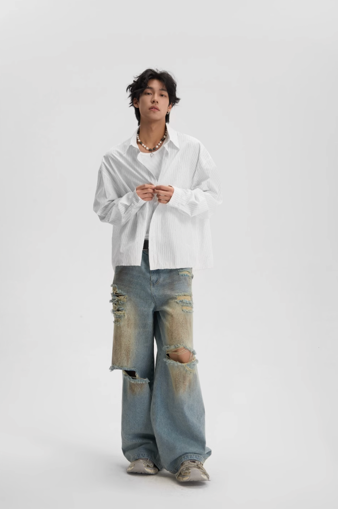 JHYQ Washed Distressed Ripped Baggy Jeans