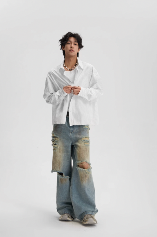 JHYQ Washed Distressed Ripped Baggy Jeans