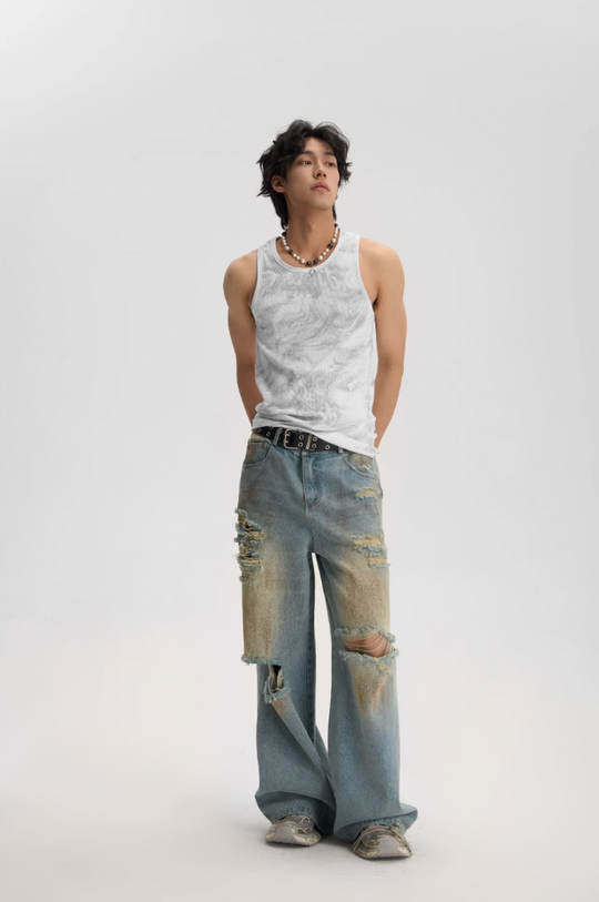 JHYQ Washed Distressed Ripped Baggy Jeans