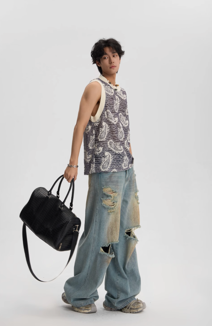 JHYQ Washed Distressed Ripped Baggy Jeans