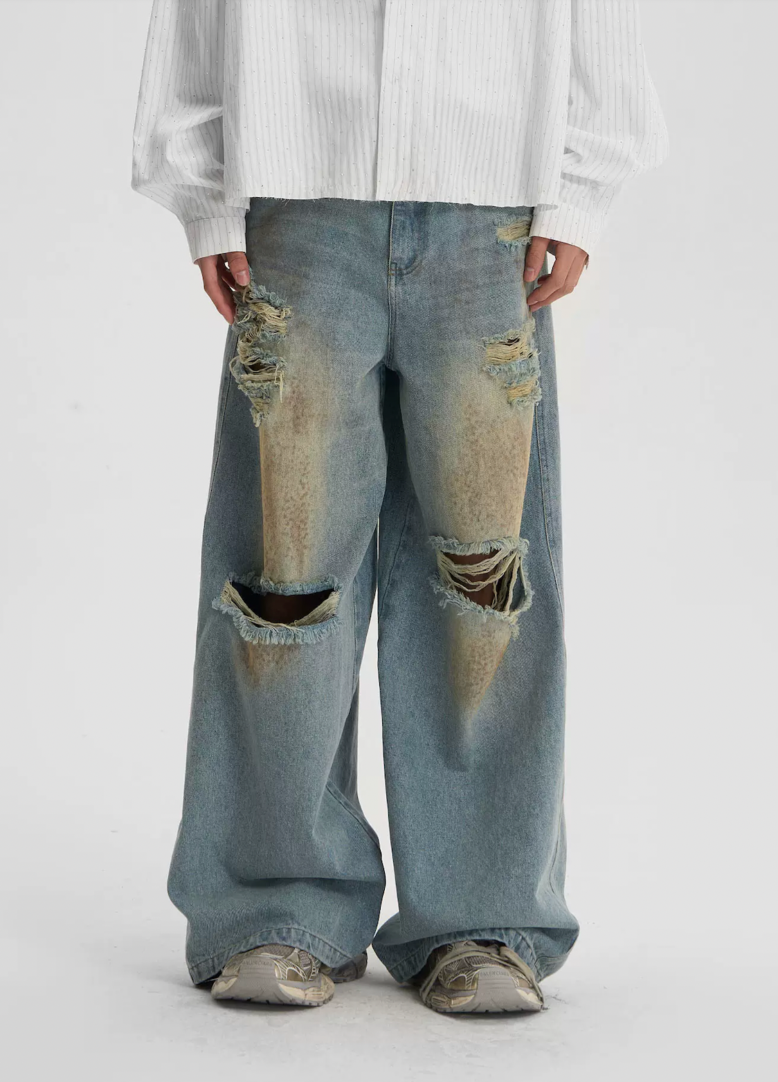 JHYQ Washed Distressed Ripped Baggy Jeans