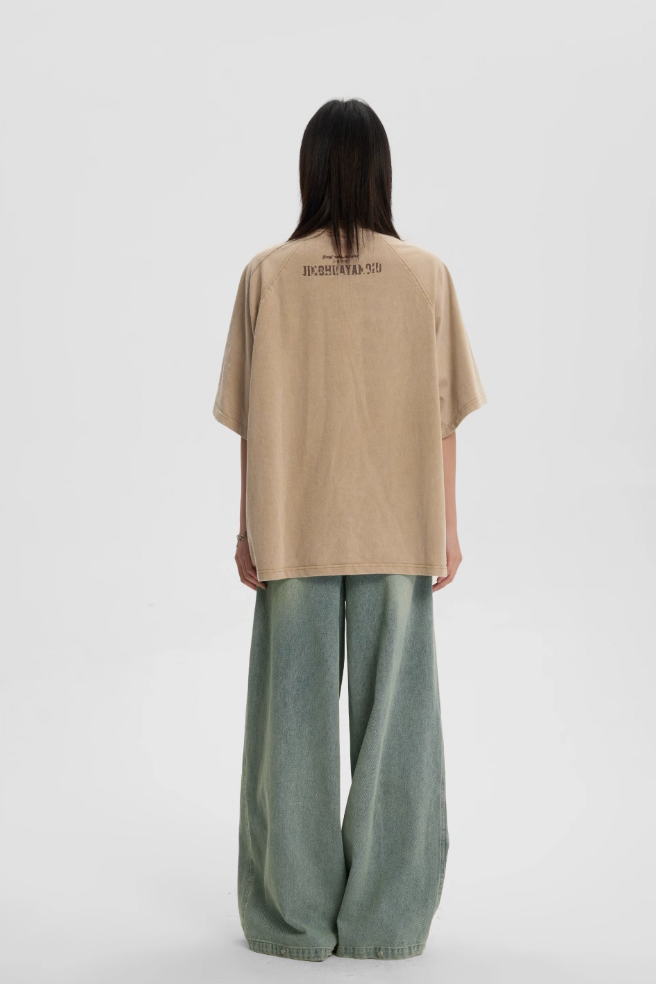 JHYQ Beaded Pockets Washed Old Light Colored Baggy Jeans