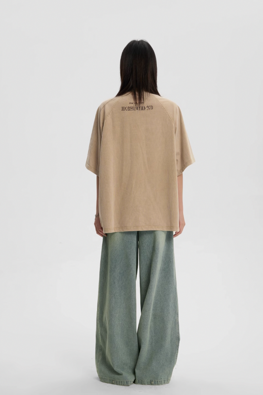 JHYQ Beaded Pockets Washed Old Light Colored Baggy Jeans