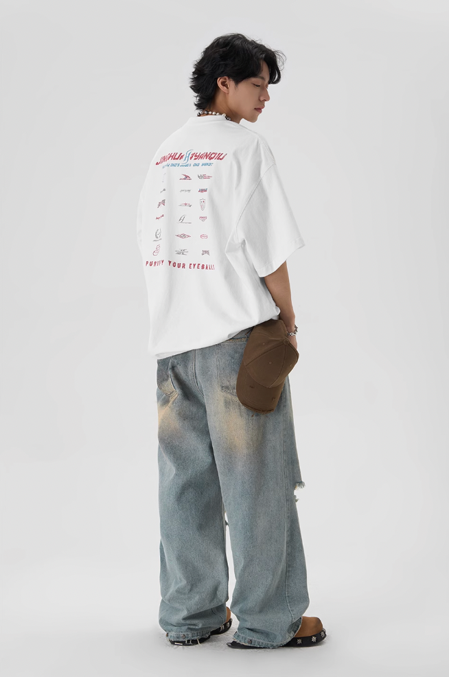 JHYQ Washed Holes Old Dirty Dyed Baggy Jeans