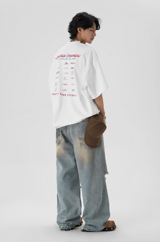 JHYQ Washed Holes Old Dirty Dyed Baggy Jeans