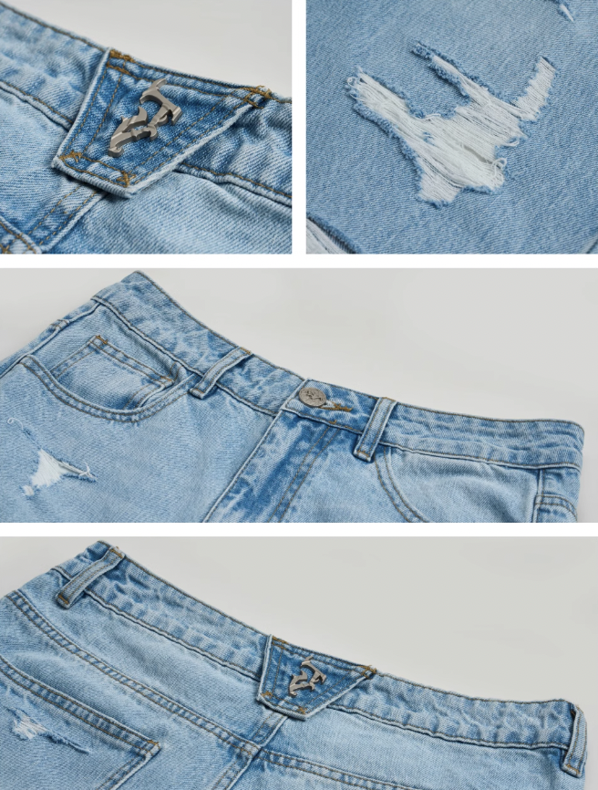 JHYQ Washed Holes Light Colored Baggy Jeans