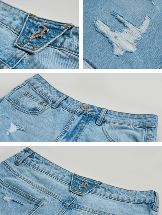 JHYQ Washed Holes Light Colored Baggy Jeans