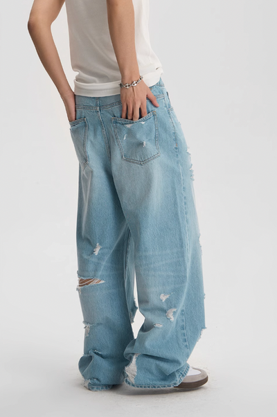 JHYQ Washed Holes Light Colored Baggy Jeans