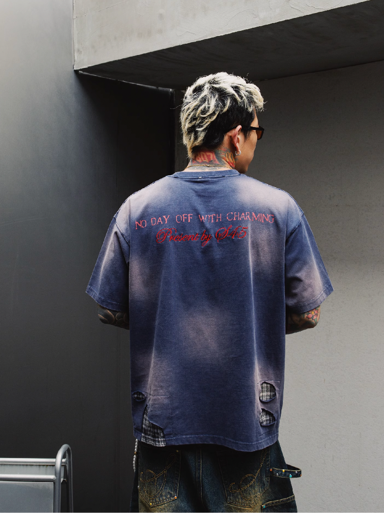 S45 Plaid Patchwork Washed Embroidered Logo Tee | Face 3 Face