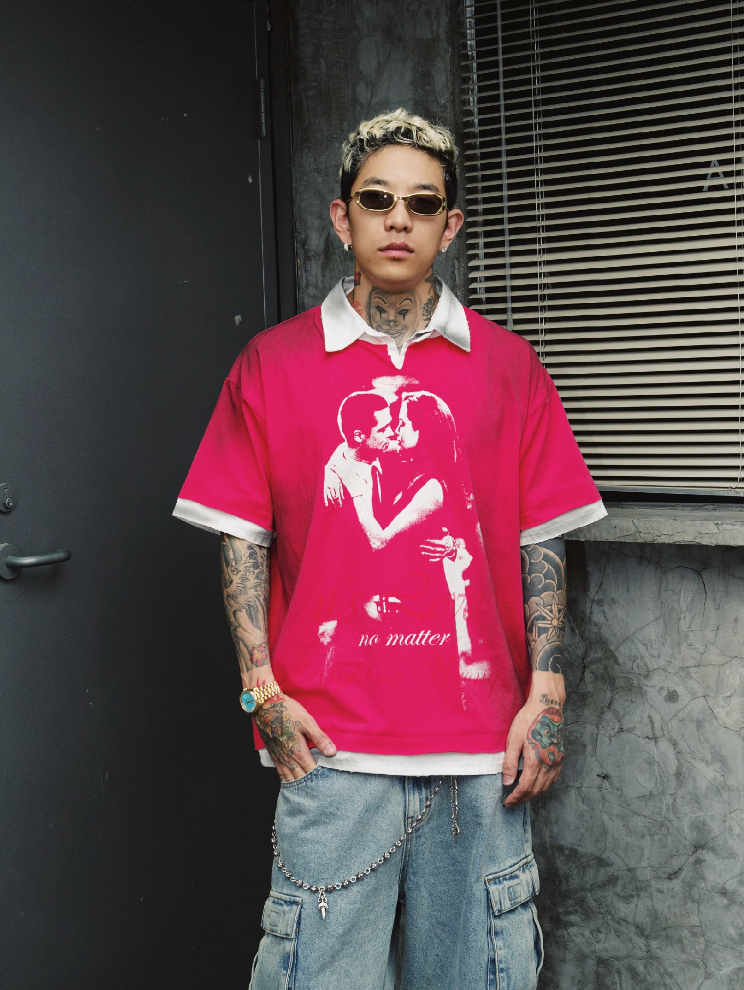 S45 Portrait Fake Two-Piece Dirty Water Washing Polo | Face 3 Face