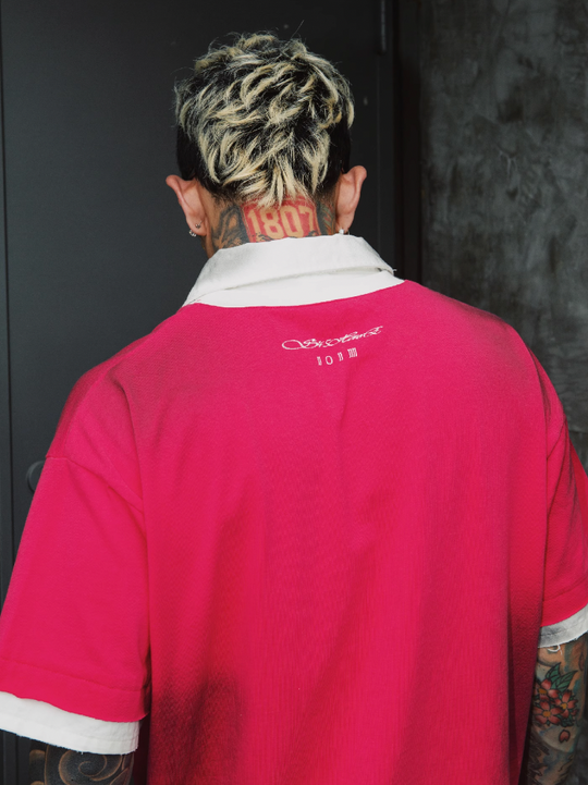 S45 Portrait Fake Two-Piece Dirty Water Washing Polo | Face 3 Face