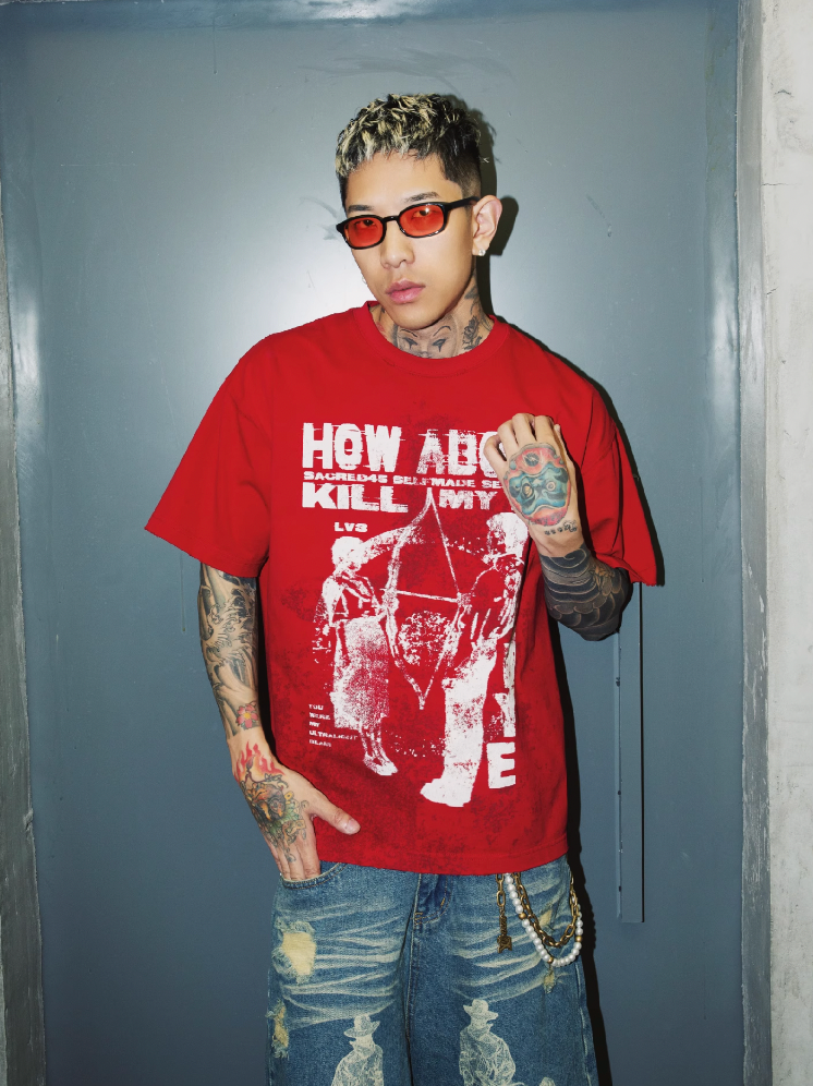 S45 Slogan Stain Damage Tee | Face 3 Face