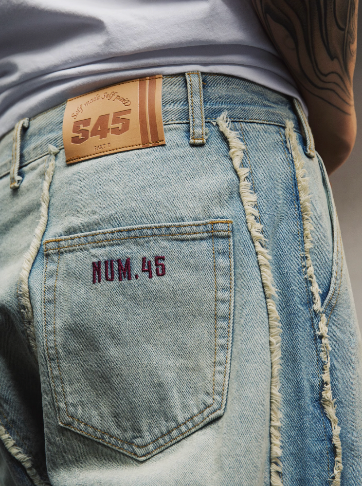 S45 Washed Gradient Double Raw Edge Denim Shorts | Face 3 Face