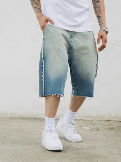 S45 Washed Gradient Double Raw Edge Denim Shorts | Face 3 Face