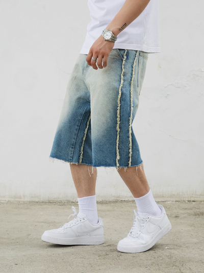 S45 Washed Gradient Double Raw Edge Denim Shorts | Face 3 Face