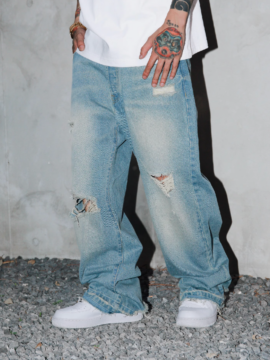 S45 Scattered Hem Washed Distressed Holes Jeans | Face 3 Face