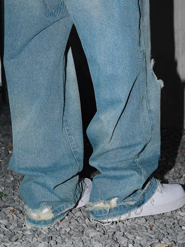 S45 Scattered Hem Washed Distressed Holes Jeans | Face 3 Face