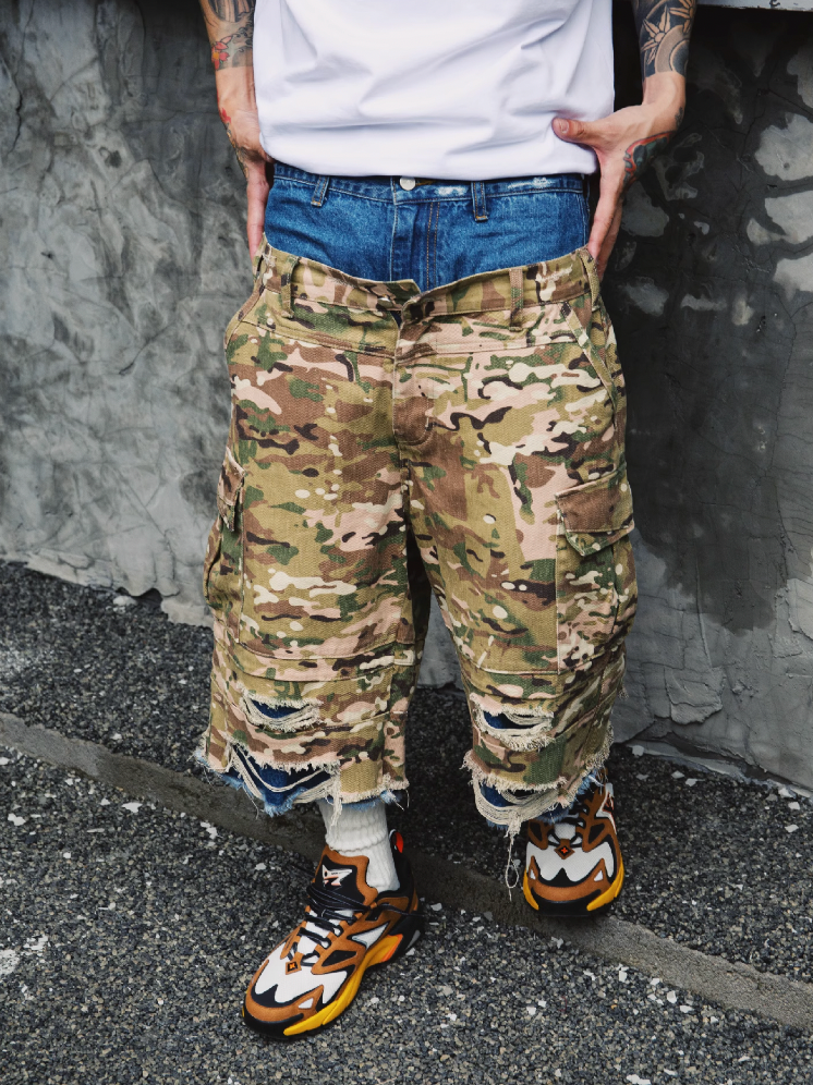 S45 Double Layer Destruction Camouflage Shorts | Face 3 Face