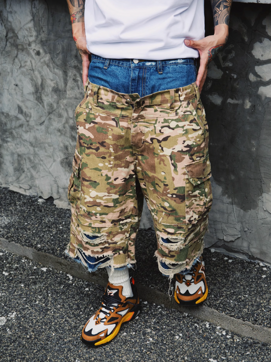 S45 Double Layer Destruction Camouflage Shorts | Face 3 Face