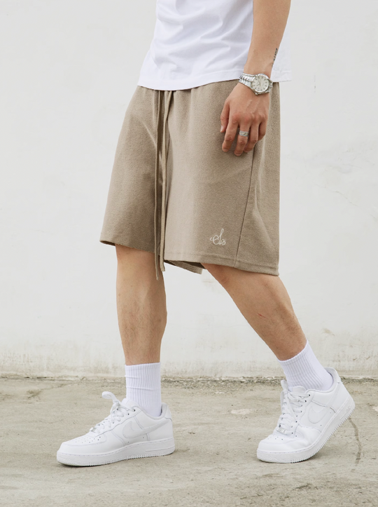 S45 Terry Drawstring Embroidered Logo Solid Color Sports Shorts | Face 3 Face