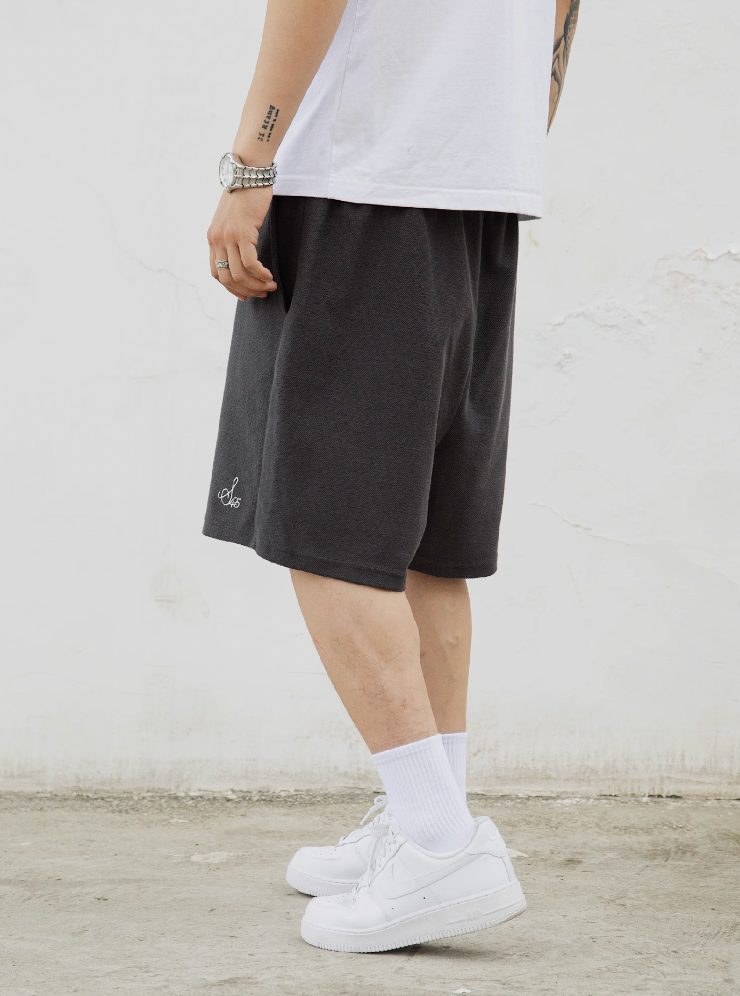 S45 Terry Drawstring Embroidered Logo Solid Color Sports Shorts | Face 3 Face