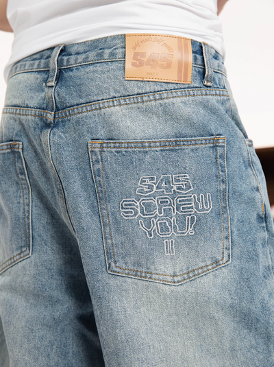 S45 White Embroidered Washed Old Jeans | Face 3 Face