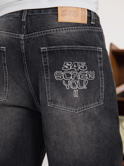 S45 White Embroidered Washed Old Jeans | Face 3 Face