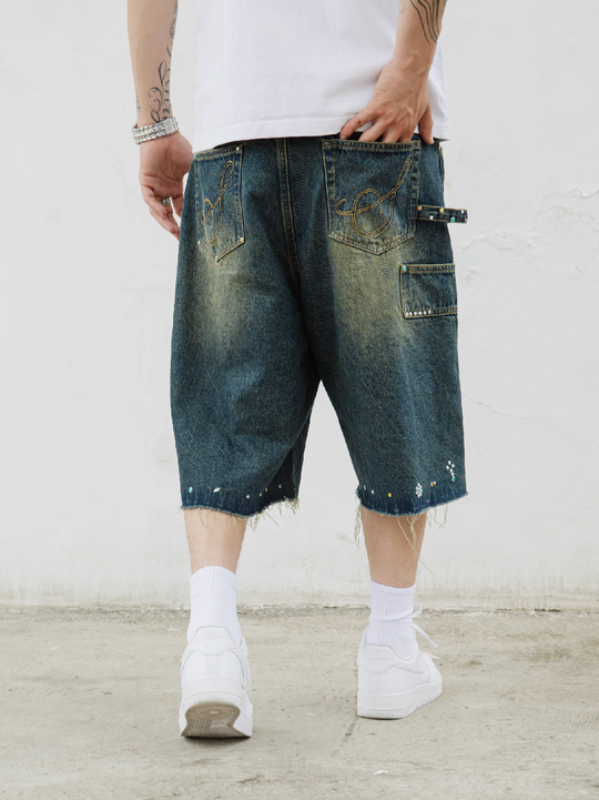 S45 Gem Woodcutting Distressed Raw Edge Denim Shorts | Face 3 Face