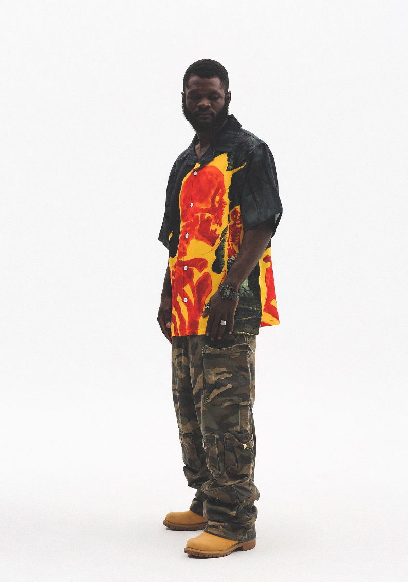 UNTILWERICH Cuban Collar Flaming Skull Short Sleeve Shirt | Face 3 Face