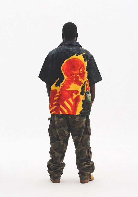 UNTILWERICH Cuban Collar Flaming Skull Short Sleeve Shirt | Face 3 Face