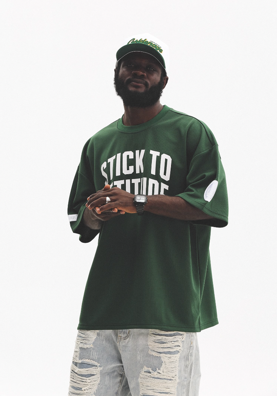 UNTILWERICH Mesh Basic Slogan Print Short Sleeve Basketball Tee | Face 3 Face