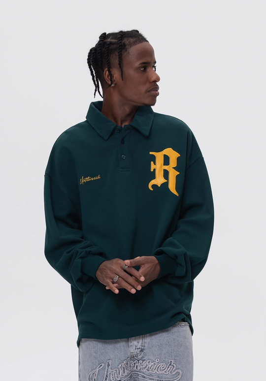 UNTILWERICH Patchwork Leather Embroidery Long Sleeve Polo | Face 3 Face