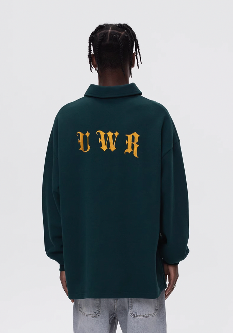 UNTILWERICH Patchwork Leather Embroidery Long Sleeve Polo | Face 3 Face