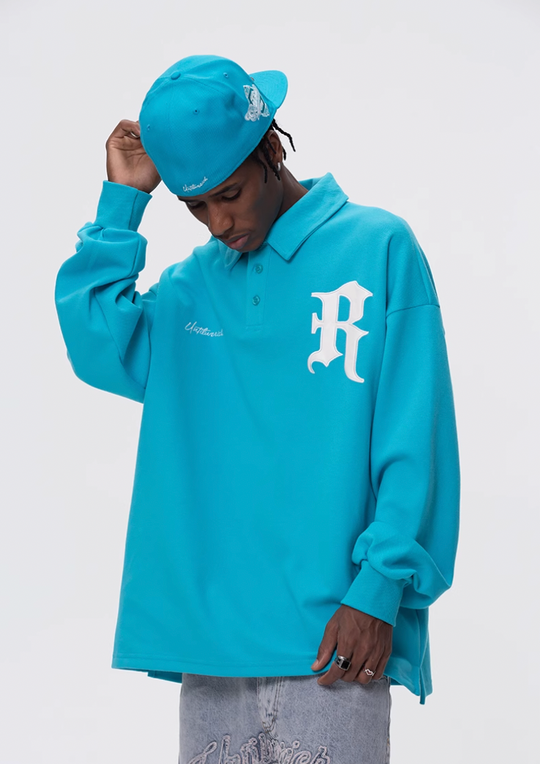 UNTILWERICH Patchwork Leather Embroidery Long Sleeve Polo | Face 3 Face