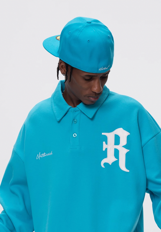 UNTILWERICH Patchwork Leather Embroidery Long Sleeve Polo | Face 3 Face