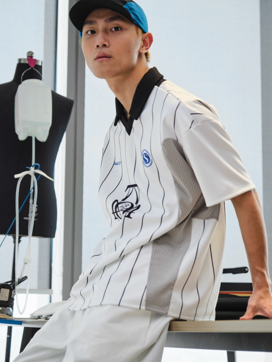 7440 37 1 Colorblocked "7" Stripe Printed Soccer Jersey Uniform Polo Shirt | Face 3 Face