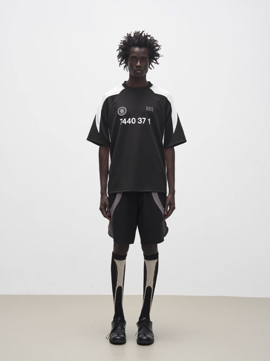 7440 37 1 Logo Triangle Mesh Patchwork Jersey Print Badge Tee | Face 3 Face