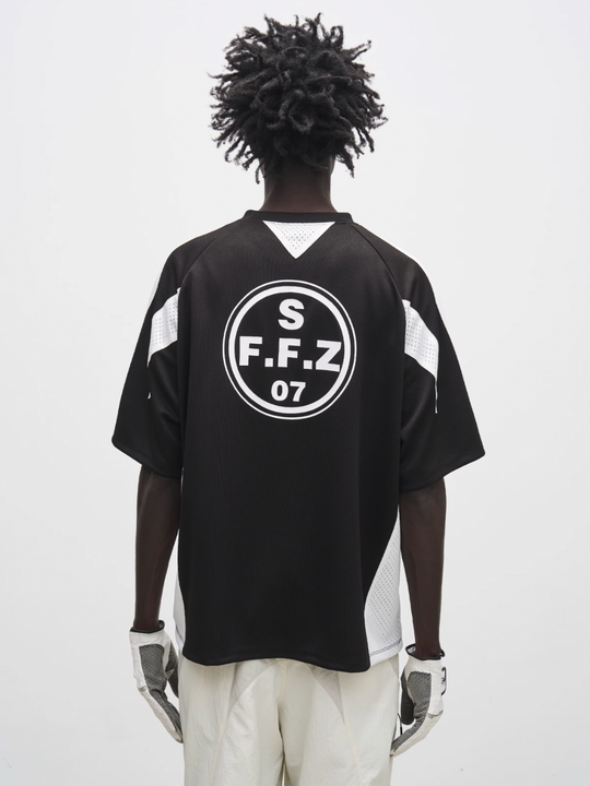 7440 37 1 Logo Triangle Mesh Patchwork Jersey Print Badge Tee | Face 3 Face