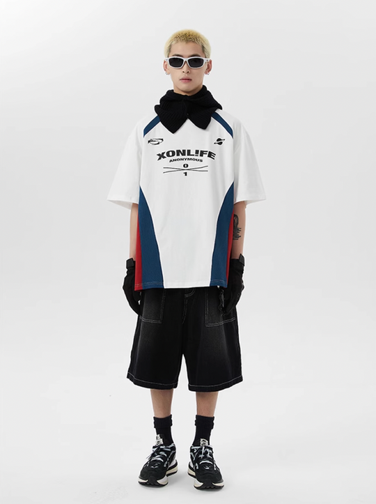 XONLIFE Contrast Color Letter Print Soccer Jersey Tee | Face 3 Face
