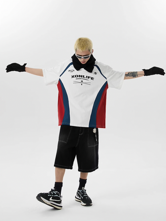 XONLIFE Contrast Color Letter Print Soccer Jersey Tee | Face 3 Face
