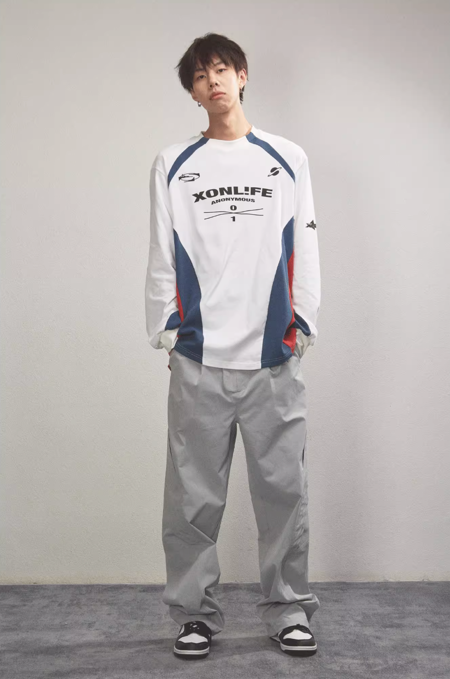 XONLIFE Contrast Color Letter Print Long Sleeved Soccer Jersey Tee | Face 3 Face