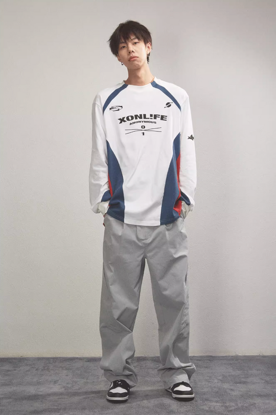 XONLIFE Contrast Color Letter Print Long Sleeved Soccer Jersey Tee | Face 3 Face
