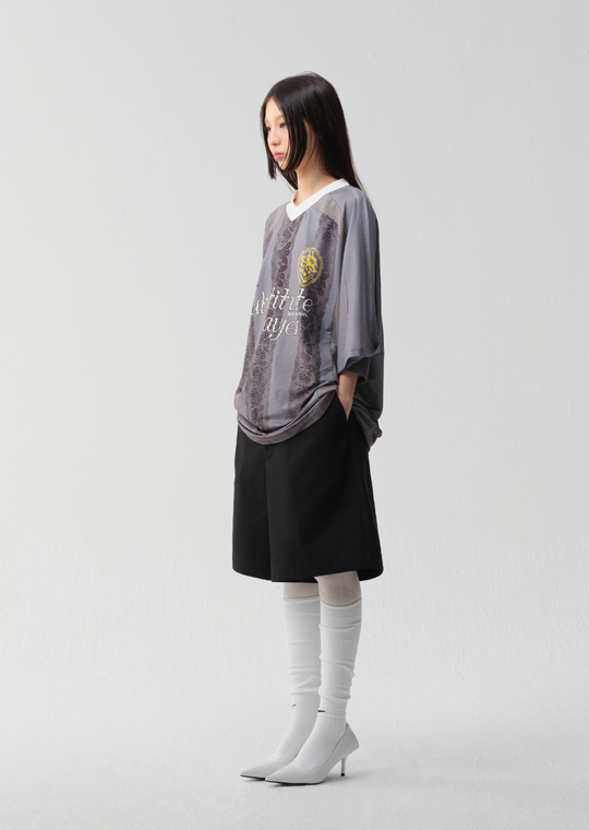 wii wil Oversize Light Gray Striped Lace Pattern Soccer Jersey | Face 3 Face