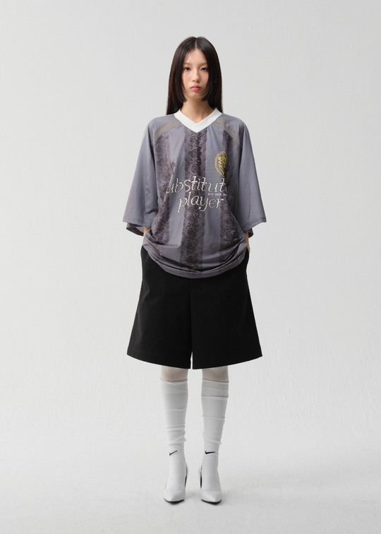wii wil Oversize Light Gray Striped Lace Pattern Soccer Jersey | Face 3 Face