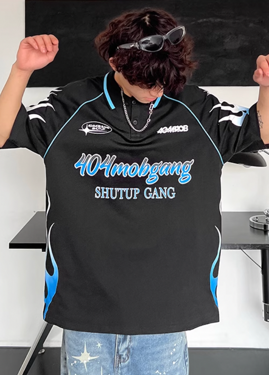 404MOB Flame Printed Lapel Soccer Jersey Polo | Face 3 Face