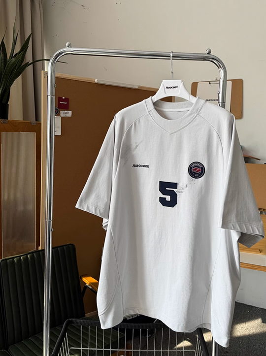 Aurocean Dirty Dye Aged Vintage Patch Embroidered Soccer Jersey Tee | Face 3 Face