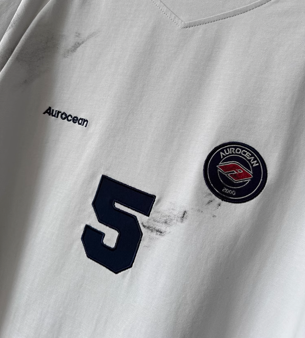 Aurocean Dirty Dye Aged Vintage Patch Embroidered Soccer Jersey Tee | Face 3 Face