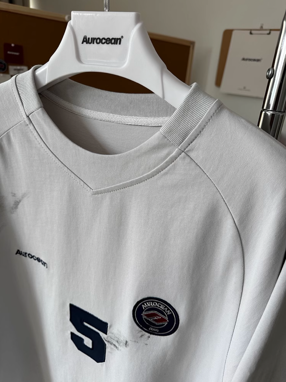 Aurocean Dirty Dye Aged Vintage Patch Embroidered Soccer Jersey Tee | Face 3 Face